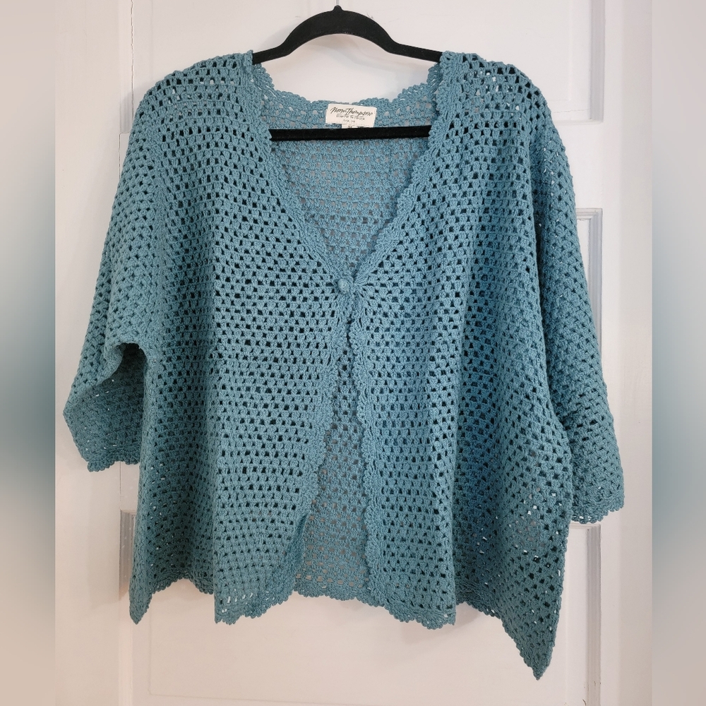 Norm Thompson Teal Crochet Cardigan